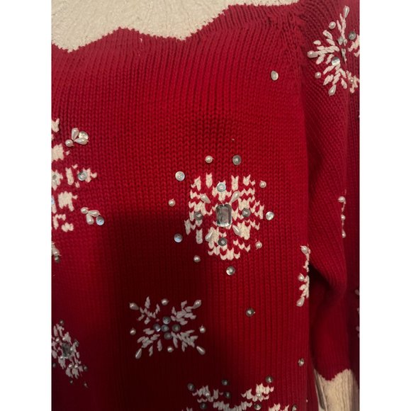 Vintage Casa Maglia Christmas Holiday Sweater Rhinestones Size L - Picture 2 of 10